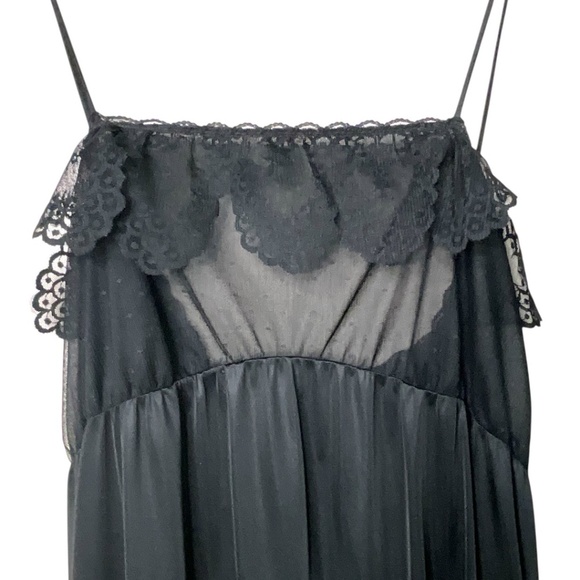 KAYSER Vintage Black Nylon Nightgown Sheer Mesh Swiss Dot Lace Trim Bodice Sz L - Picture 5 of 10